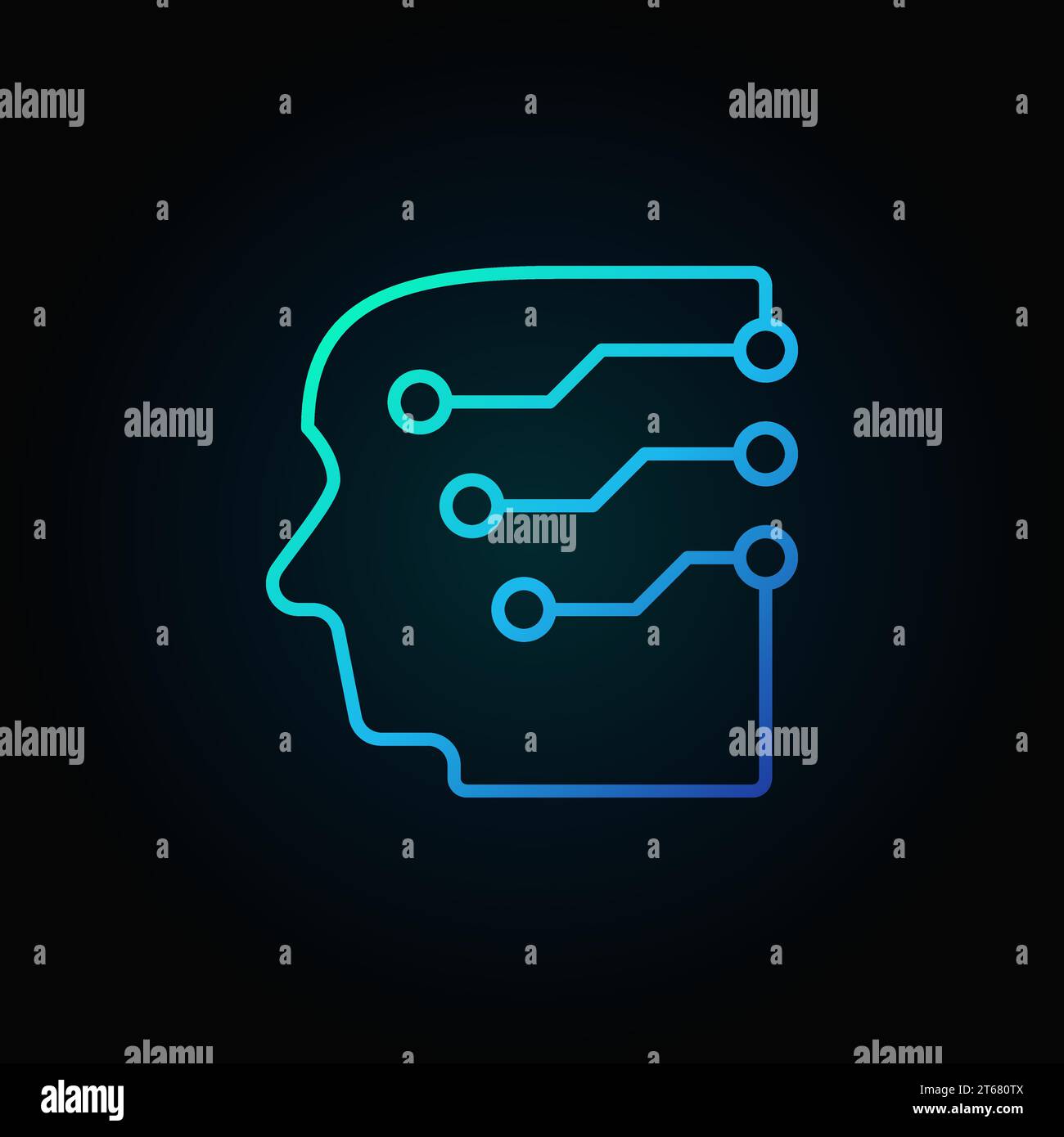 Head with a brain as circuit board blue vector outline icon or logo ...