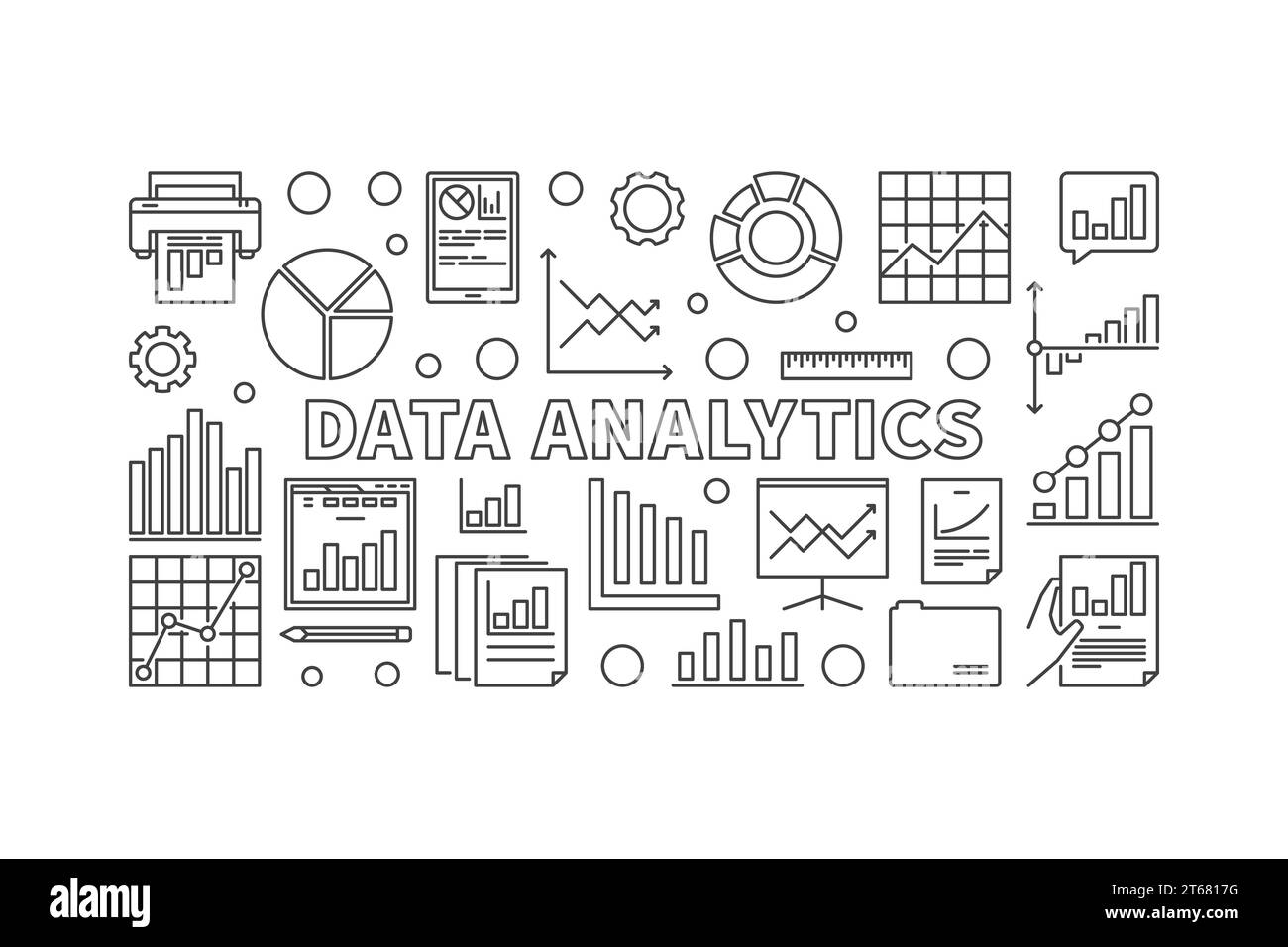 Data analytics concept vector line horizontal banner or illustration on