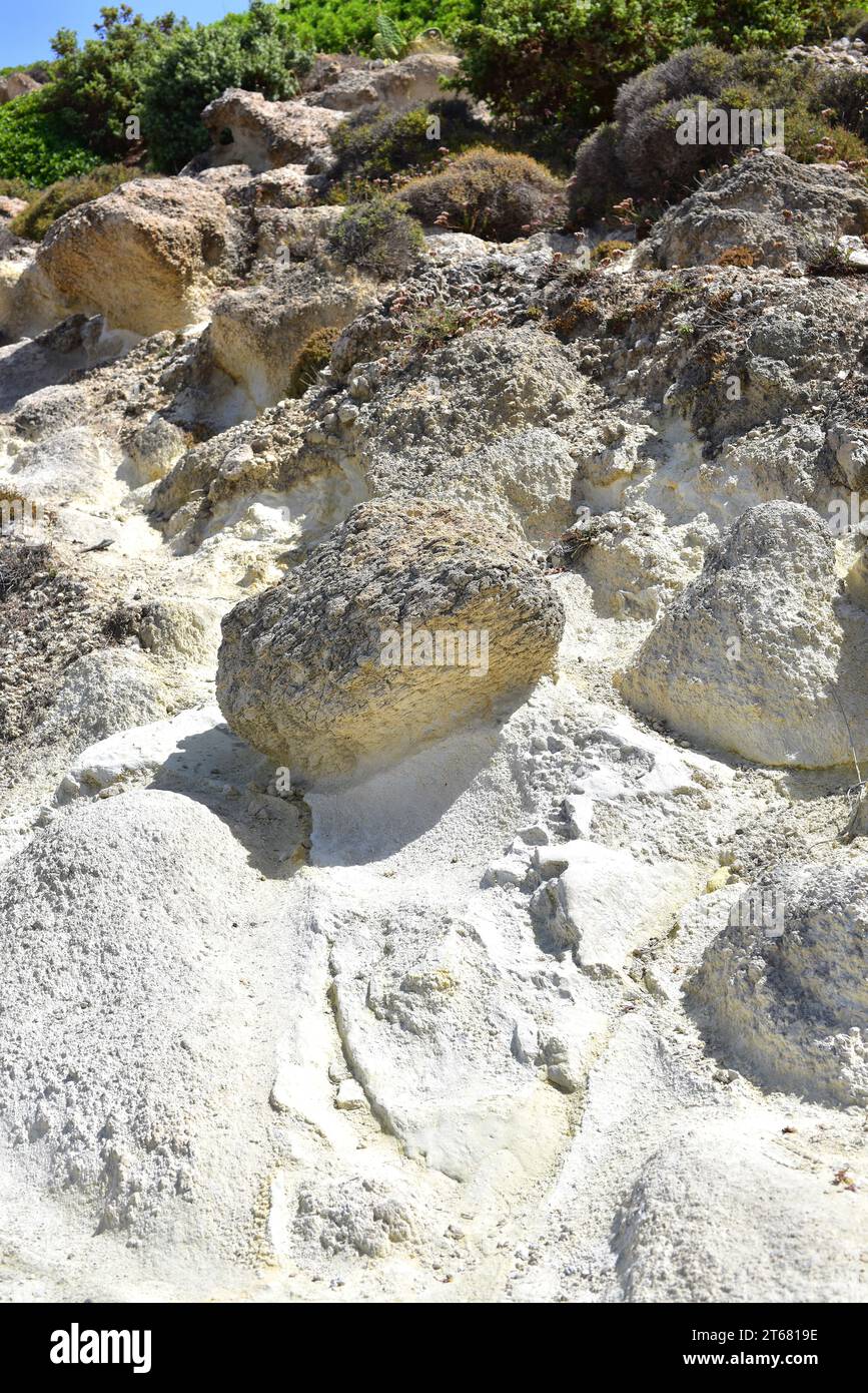 Volcanic coast with pyroclasts. Papafragas, Milos or Melos Island ...