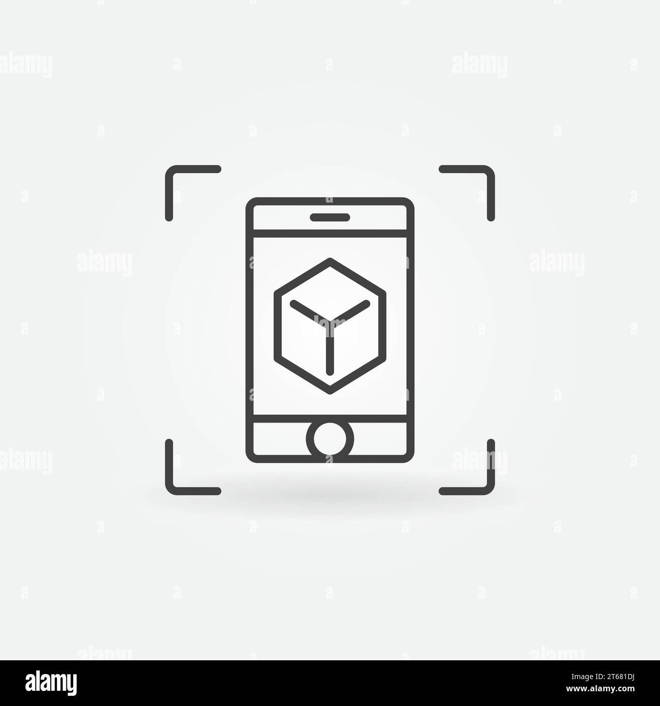 Smartphone with cube outline icon. Vector AR concept sign or design element Stock Vector