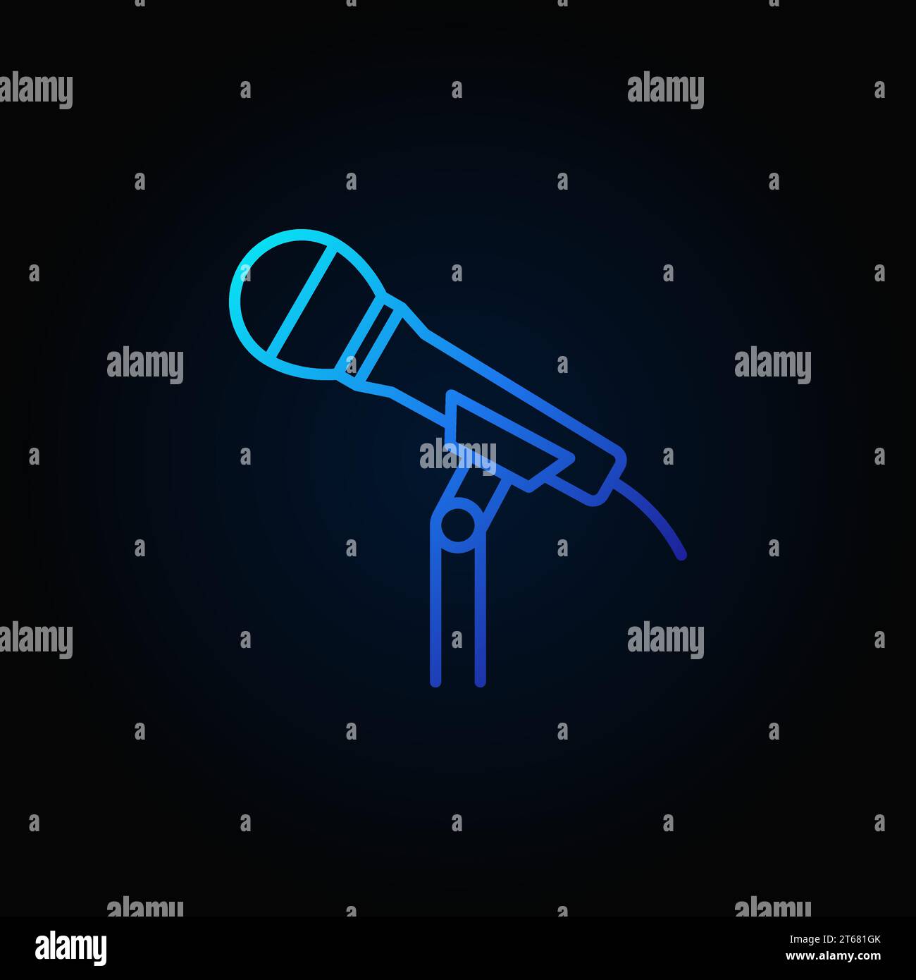 Microphone on the stand vector blue icon or symbol in thin line style ...