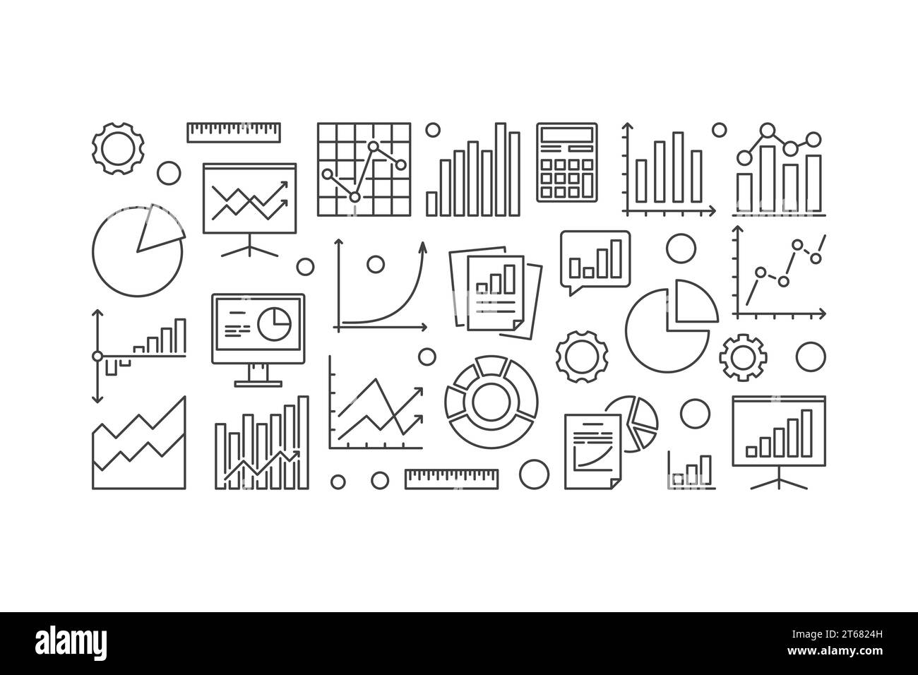 Business analysis and research vector outline concept illustration or ...
