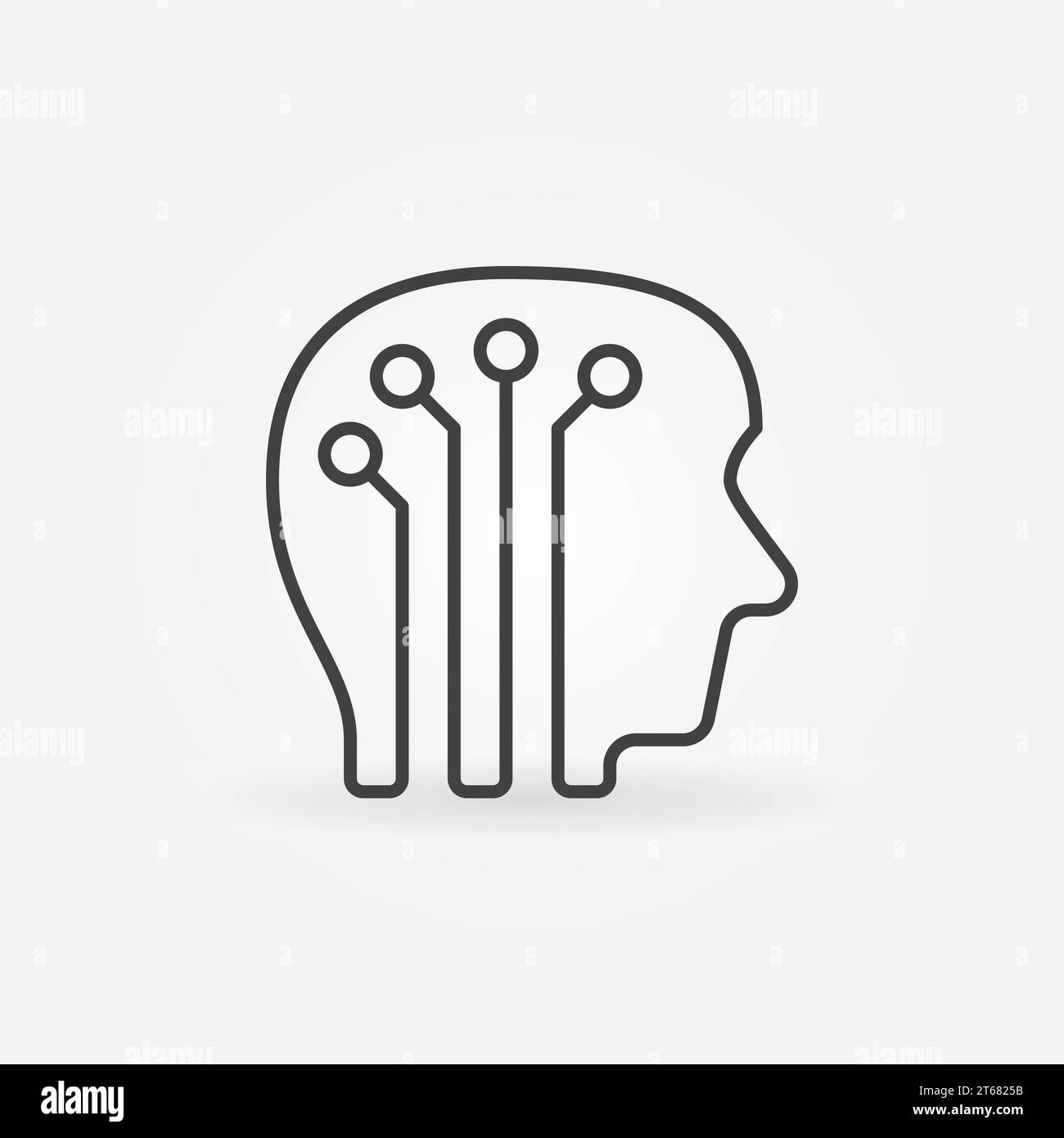 Human head with digital brain icon - vector artificial intelligence concept outline sign or design element Stock Vector