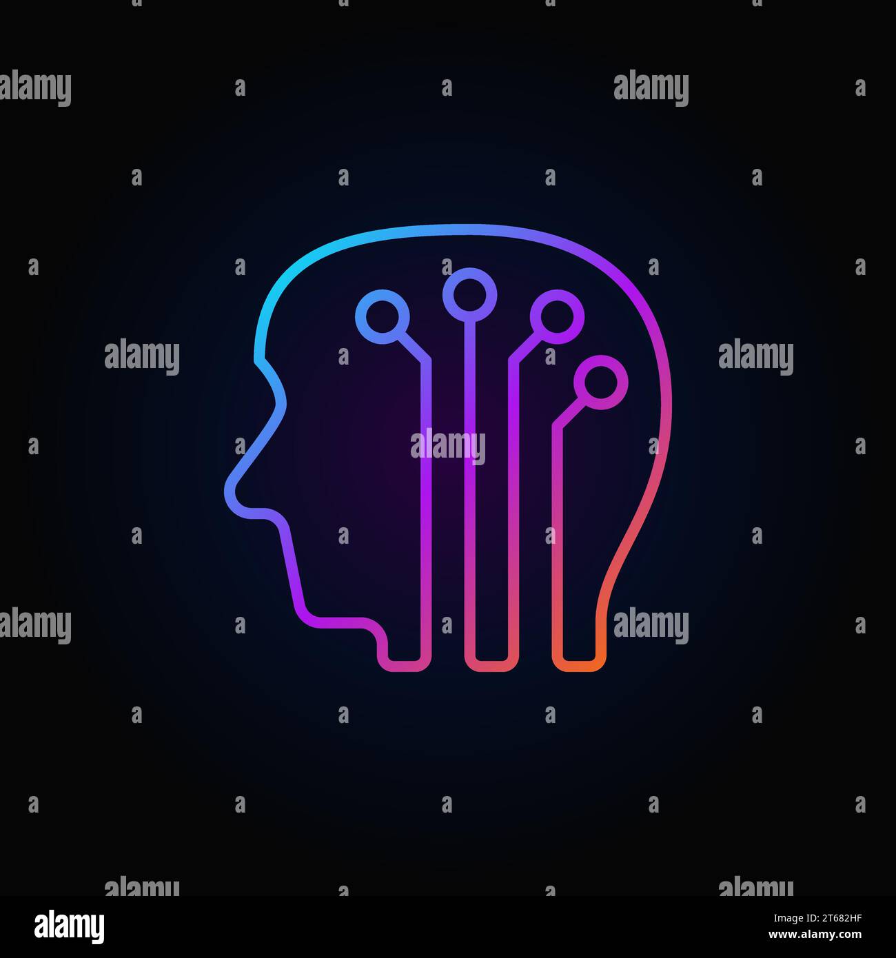 Human head with digital brain colorful icon - vector artificial ...