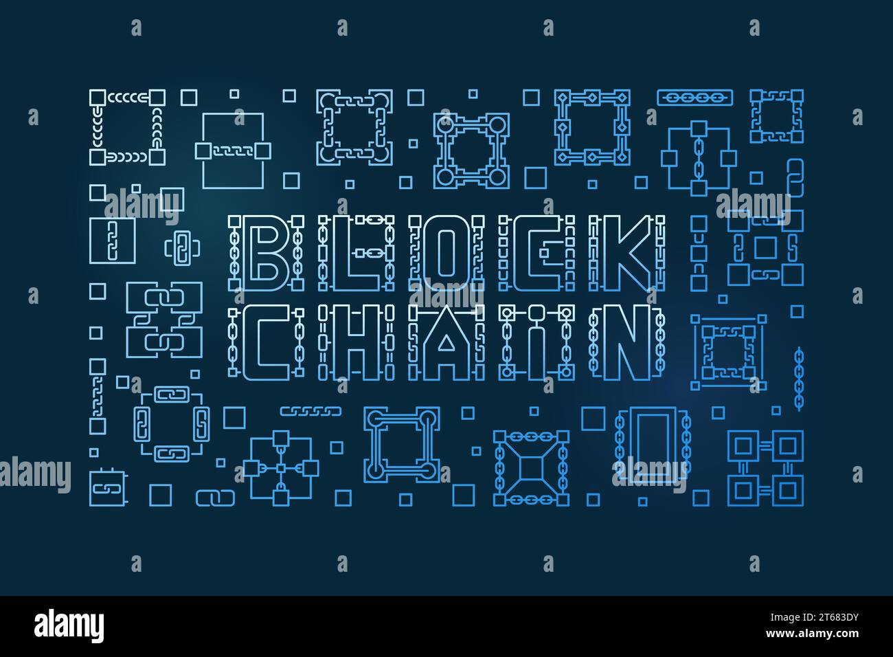 Block Chain vector blue outline illustration - Blockchain horizontal ...