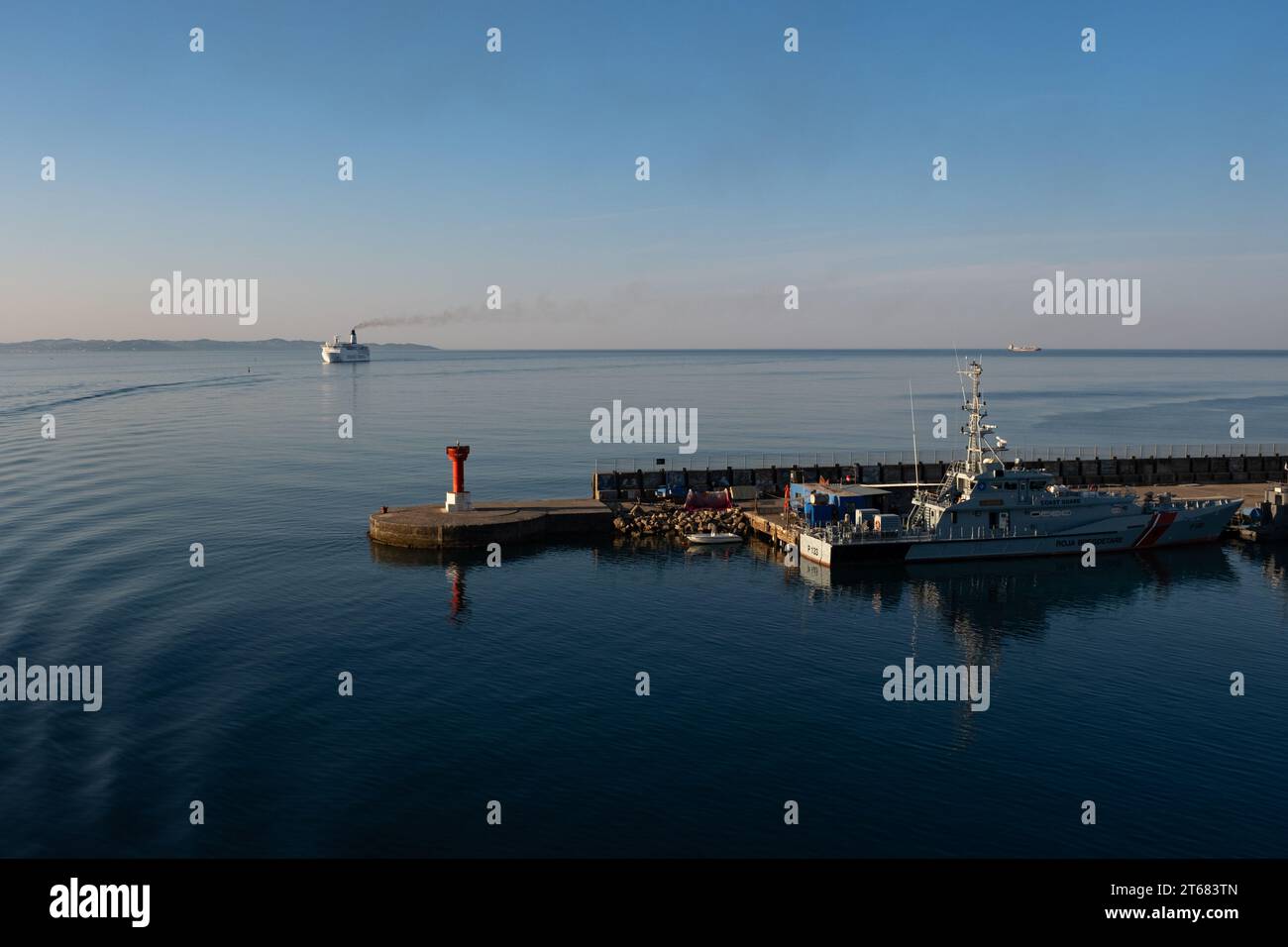 An early morning arrival at Dürres port in Albania Stock Photo