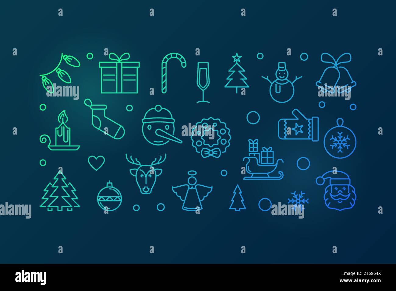Colored Happy New Year vector horizontal illustration or banner with ...