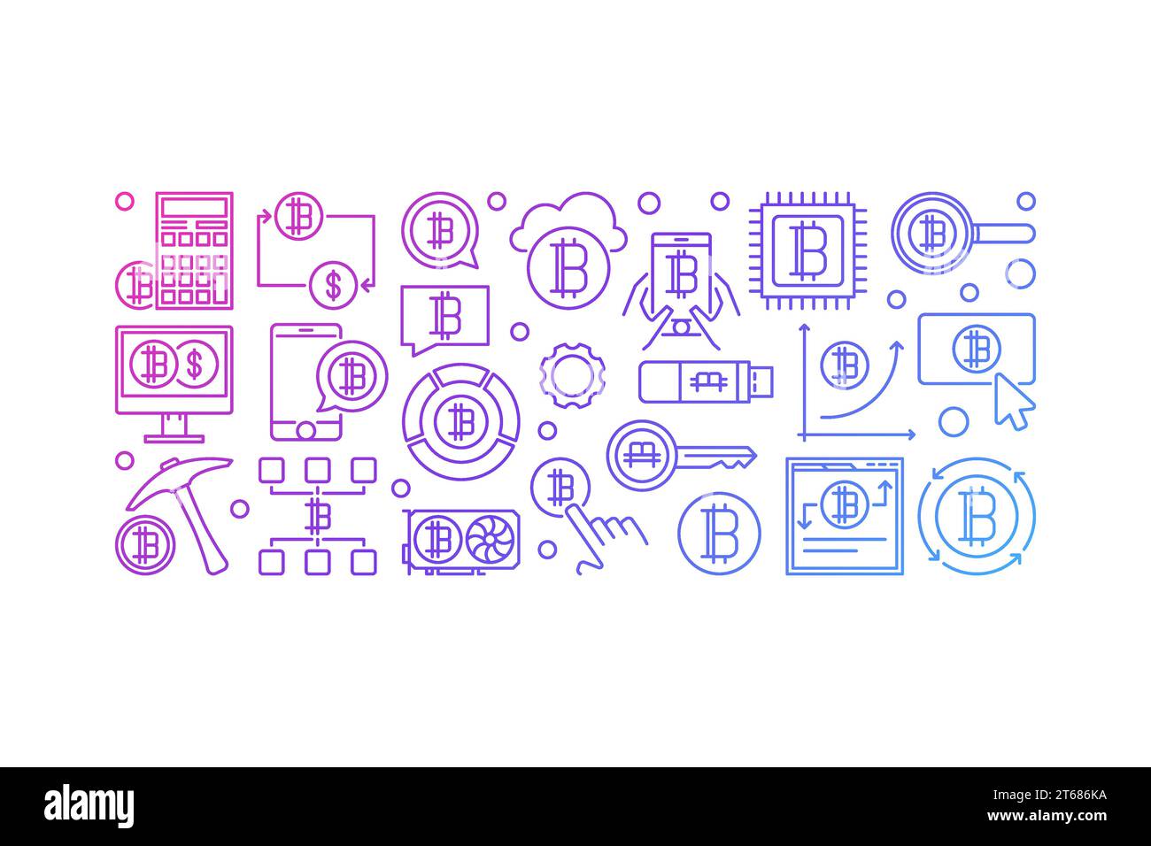 Crypto currency colorful banner - vector cryptocurrency technology concept linear illustration on white background Stock Vector