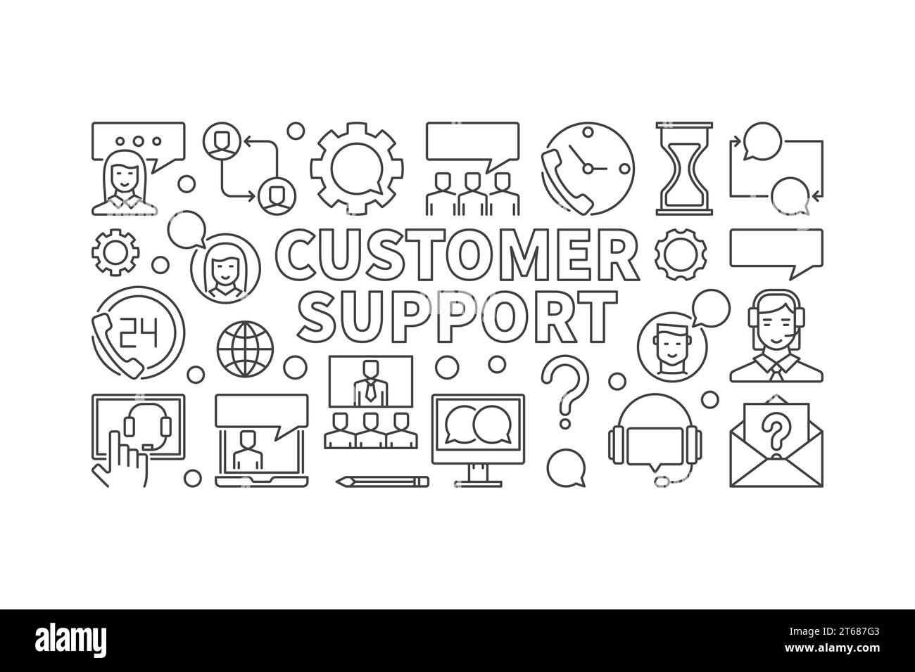 Customer support linear illustration vector customer service concept