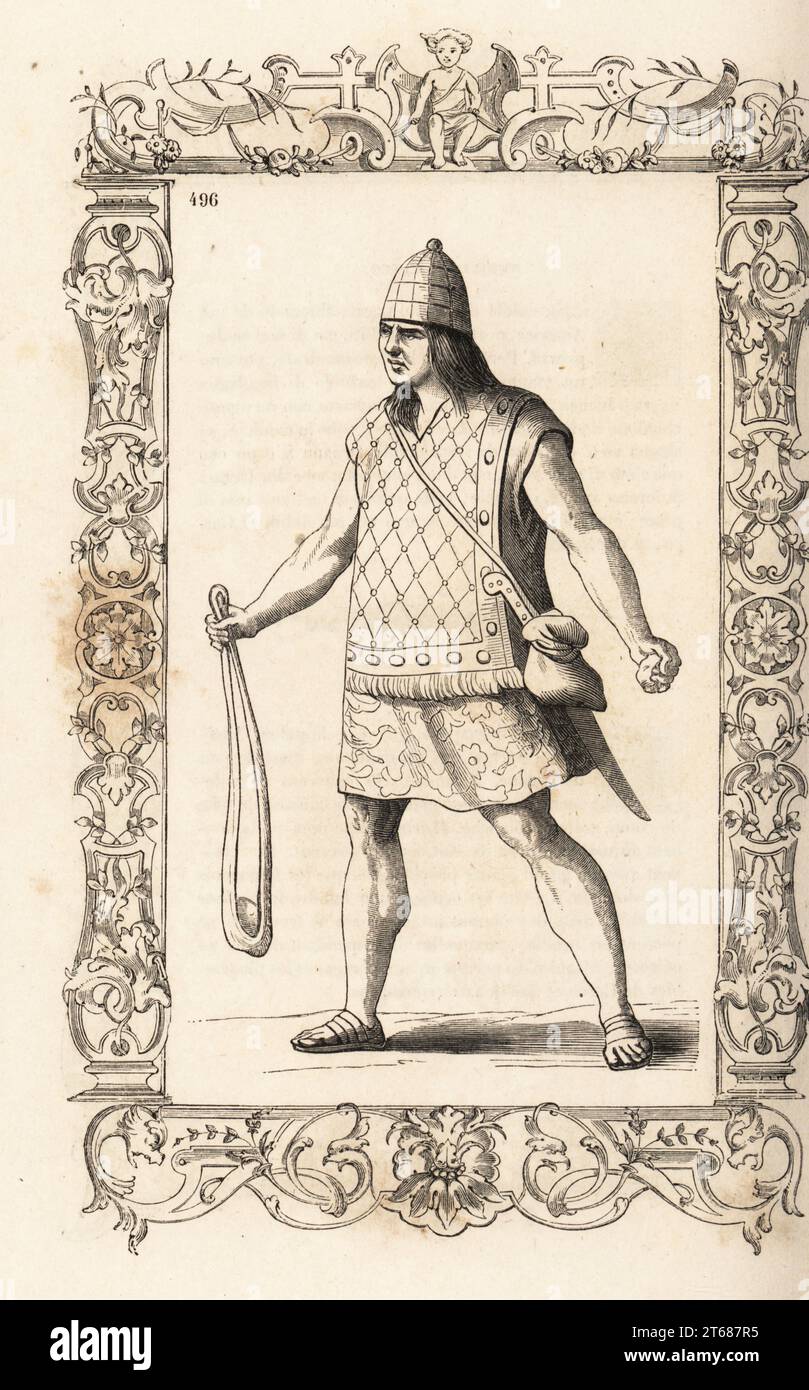 Native American soldier of Peru, 16th century. He wears a quilted ...