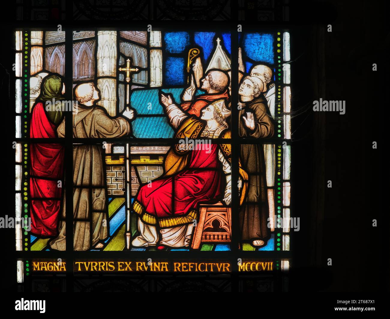 A stained glass window in the chapter house of the cathedral at Lincoln