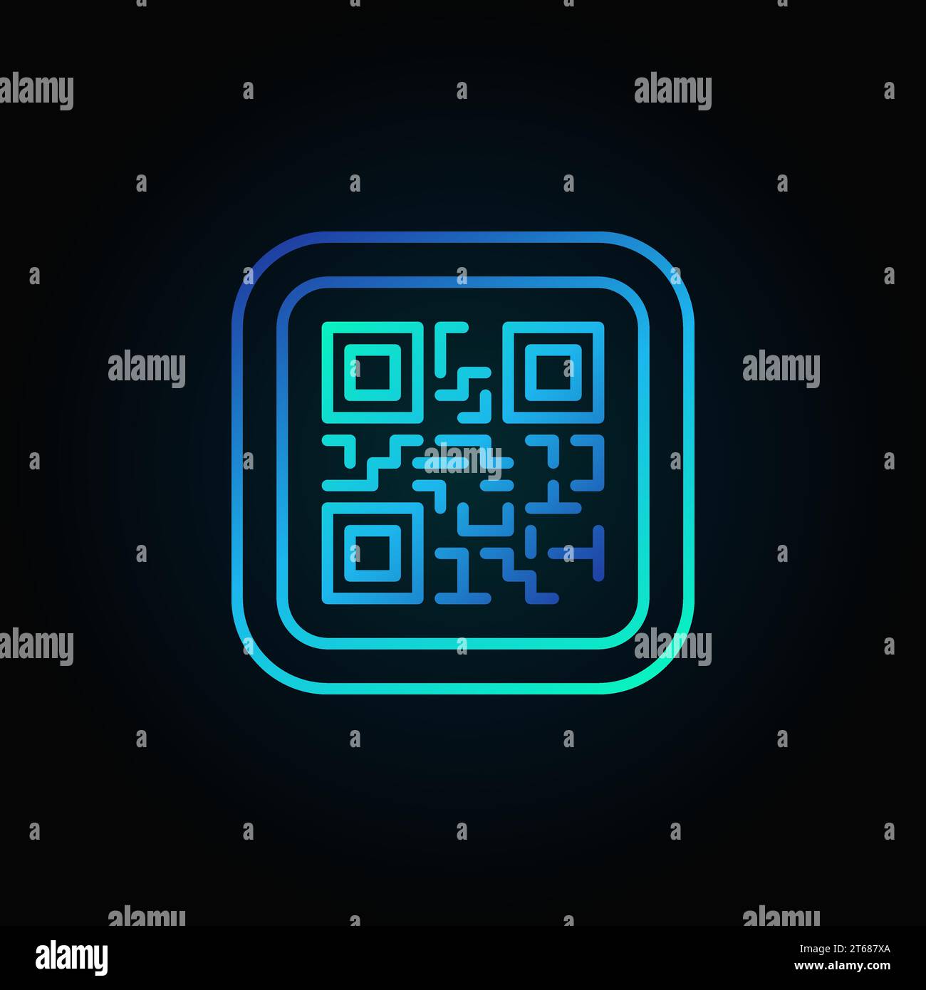 Blue QR Code modern vector linear icon or symbol on dark background Stock Vector