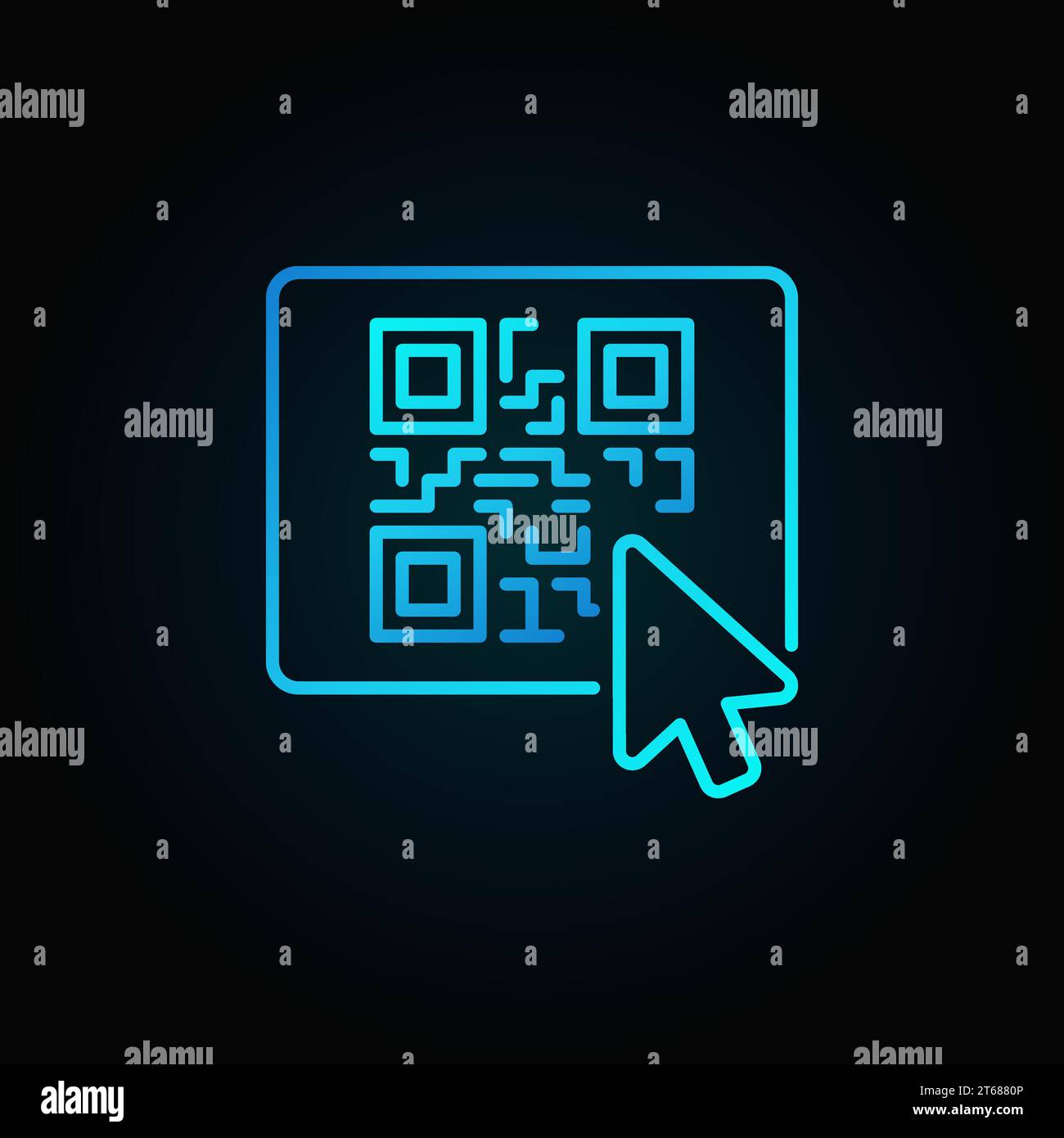 Mouse click on button with QR code vector blue line icon or logo ...