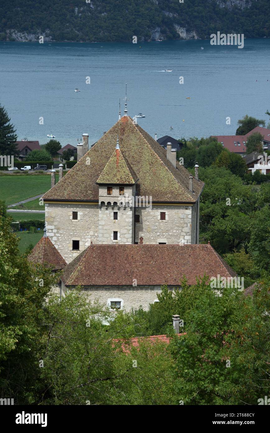 Château d'Héré or Héré Chateau, a c15th Fortified House, with Annecy Lake in the Background Duingt Haute Savoie France Stock Photo