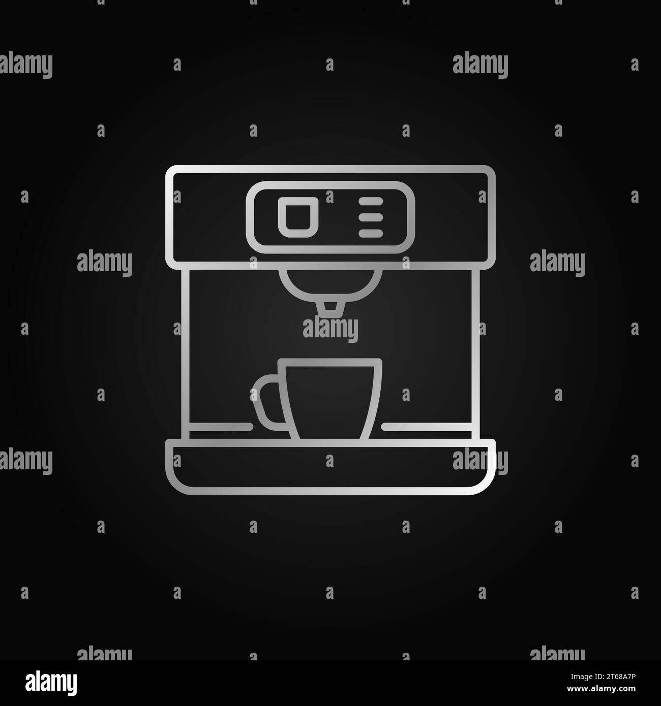 Coffee machine silver linear vector icon or logo element on dark ...