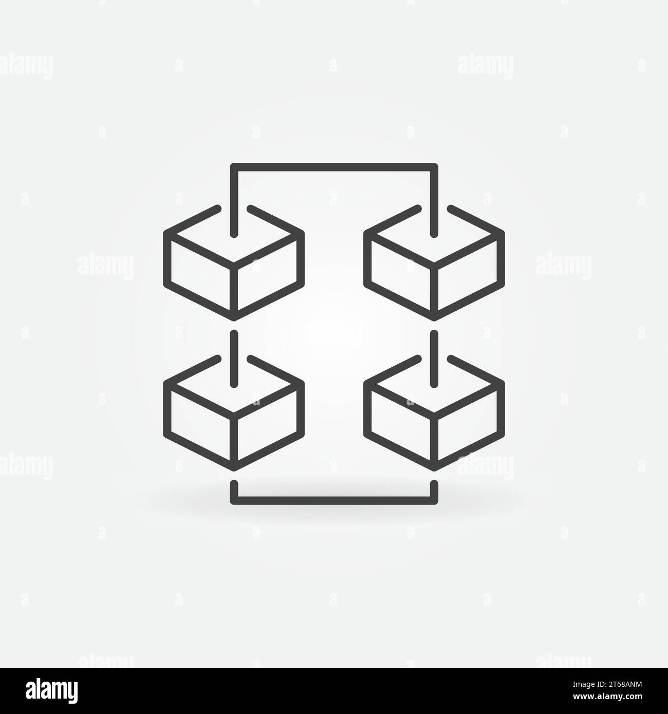 Blockchain with Four Blocks vector thin line concept icon. Decentralized Block chain network outline design element Stock Vector