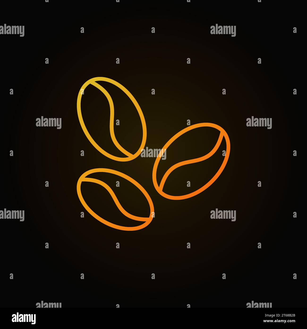 Coffee beans vector yellow icon or symbol in thin line style on dark ...