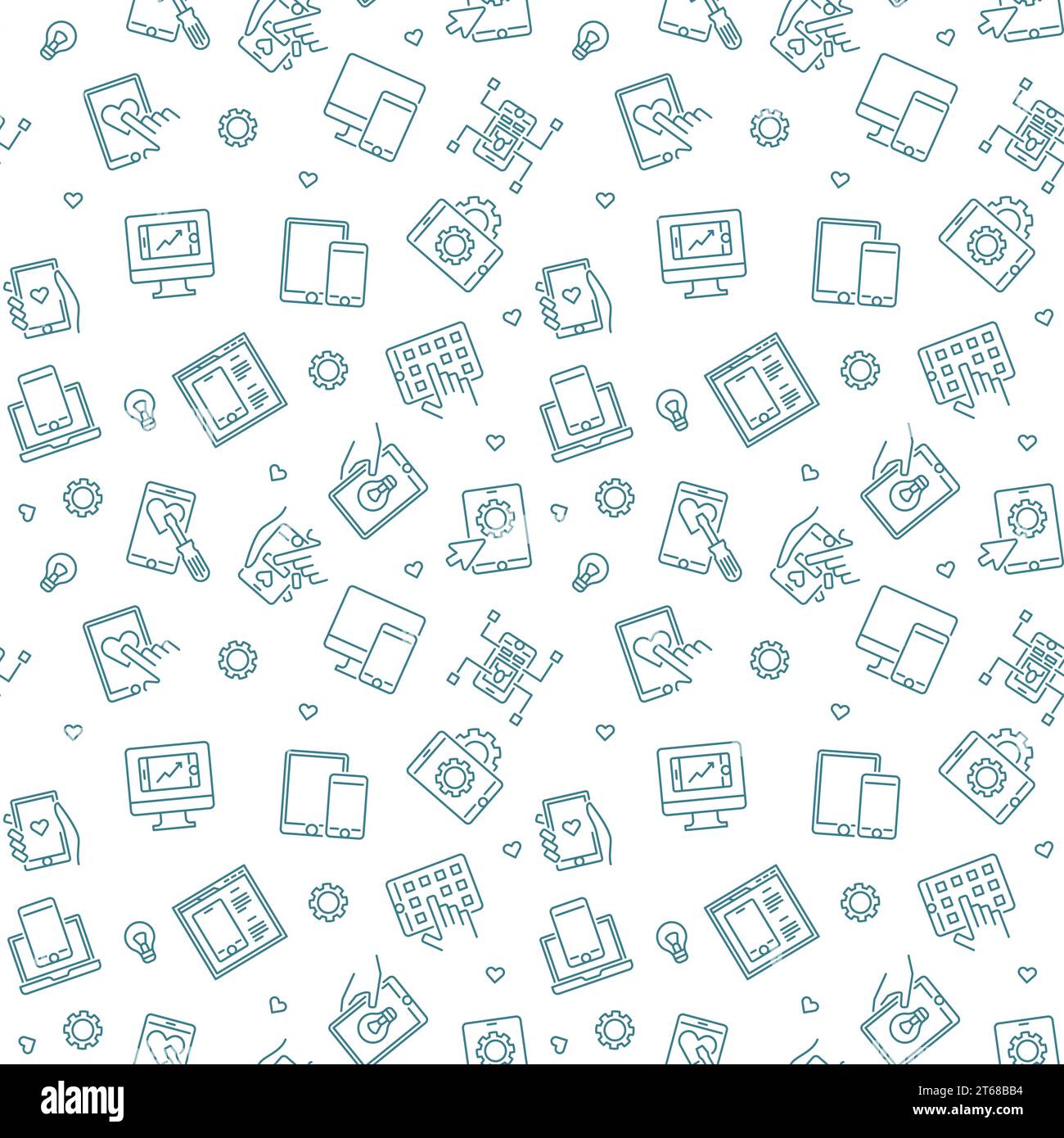 Vector Mobile App Development outline concept seamless pattern or background Stock Vector