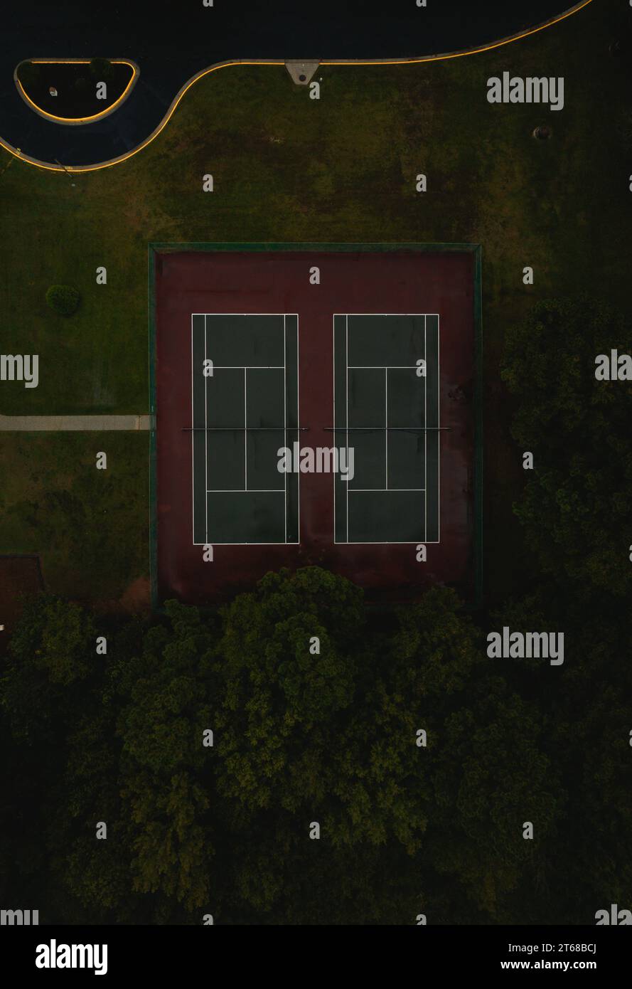 An aerial view of two tennis courts Stock Photo