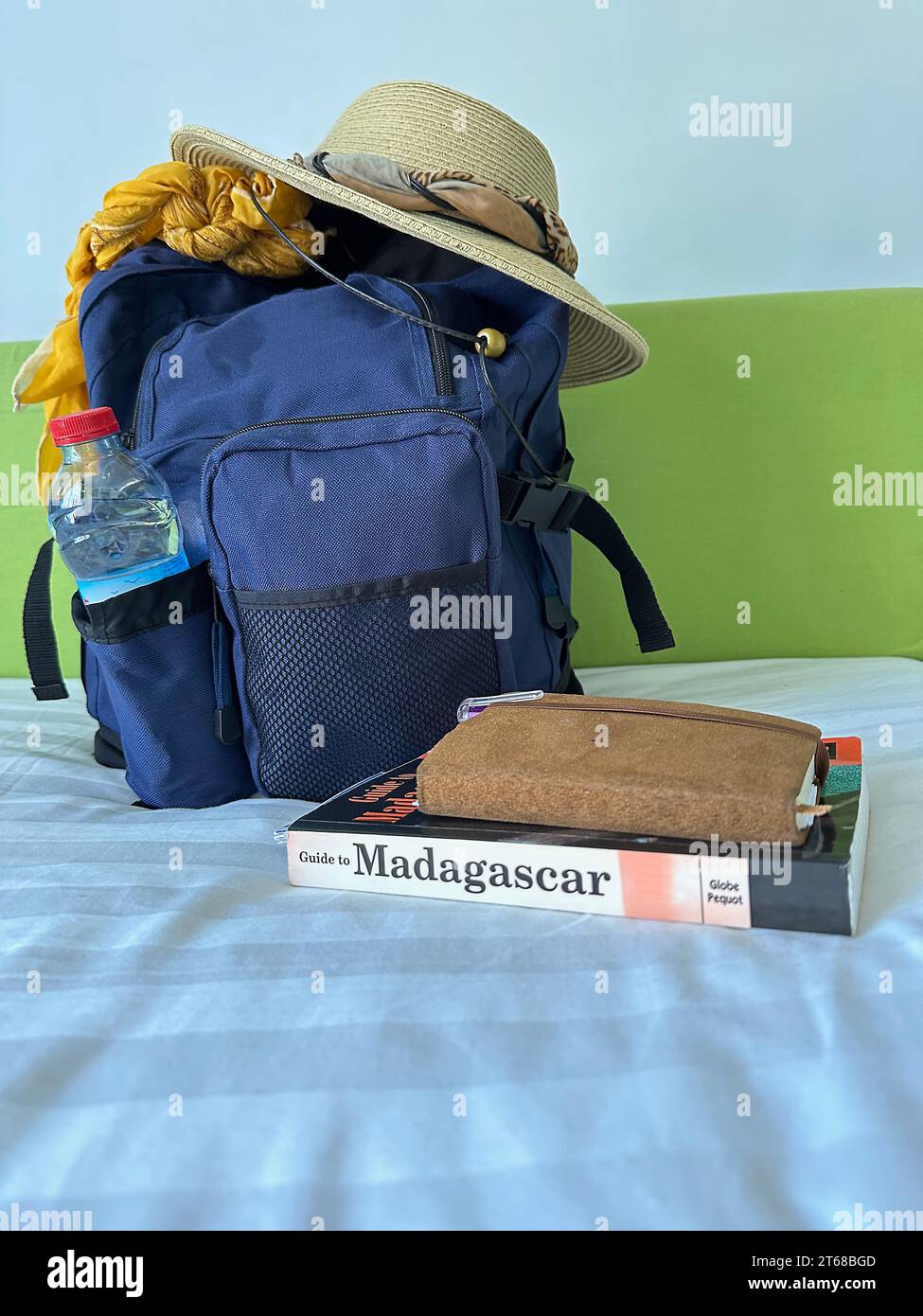 Back pack ready to trek the delights of Madagascar,  Antananarivo, Madagascar - September 2023 Stock Photo