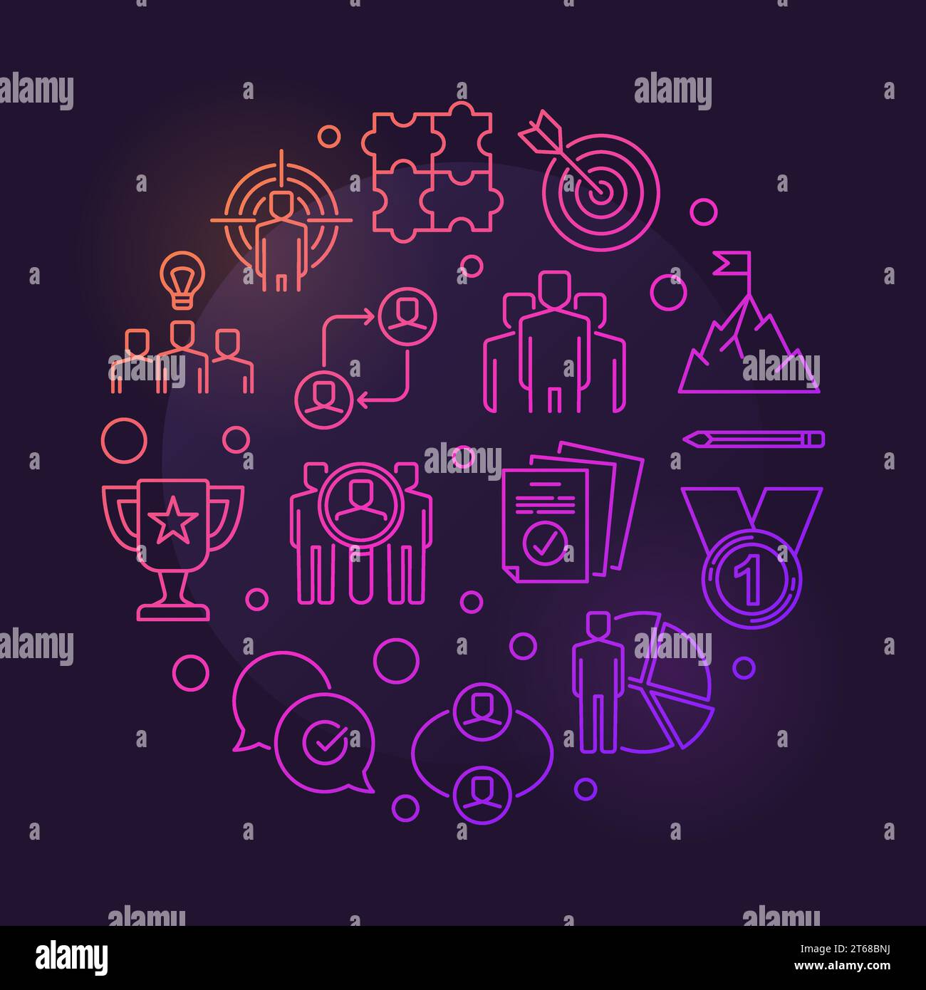 Business Leadership vector round colored outline illustration on dark ...