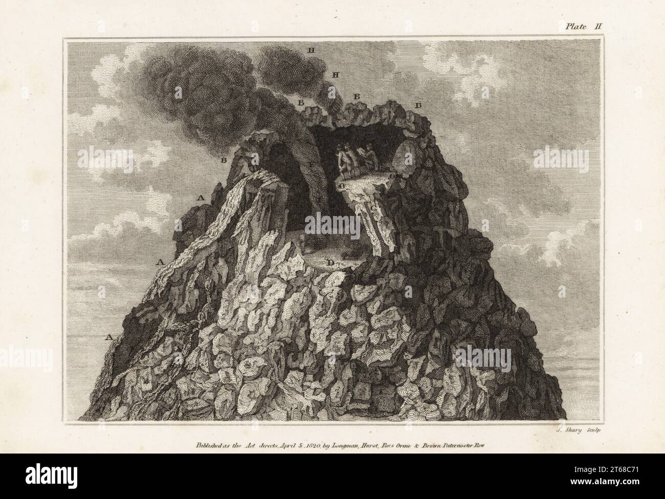 Views of the volcano Mount Etna erupting. Three scientists viewing and ...
