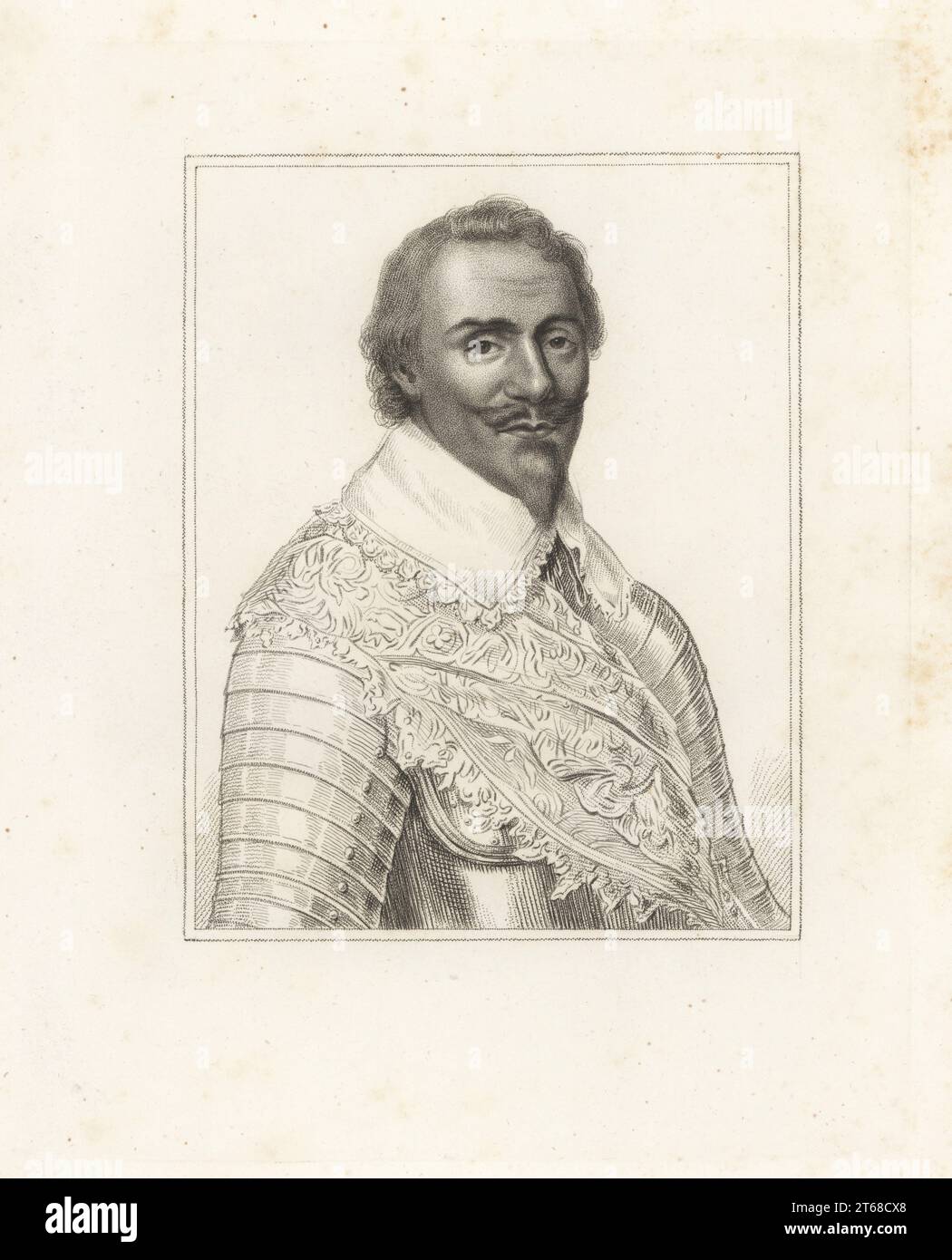 Sir John Ruthven, English Civil War general, died 1648. Military officer who also fought in Denmark and Sweden in the Thirty Years' War. General Ruthven. In flat collar, sash and plate armour. From a drawing in the King's Clarendon. Copperplate engraving from Samuel Woodburns Gallery of Rare Portraits Consisting of Original Plates, George Jones, 102 St Martins Lane, London, 1816. Stock Photo