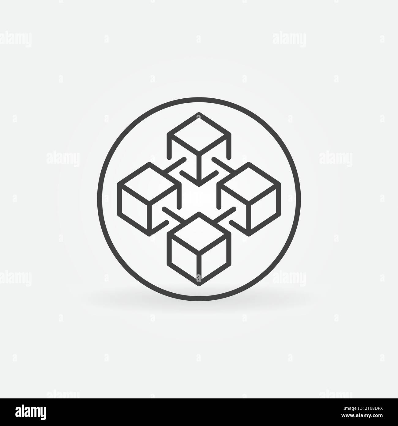 Circle with Blockchain Technology linear vector concept icon. Four connected blocks round symbol or logo element Stock Vector