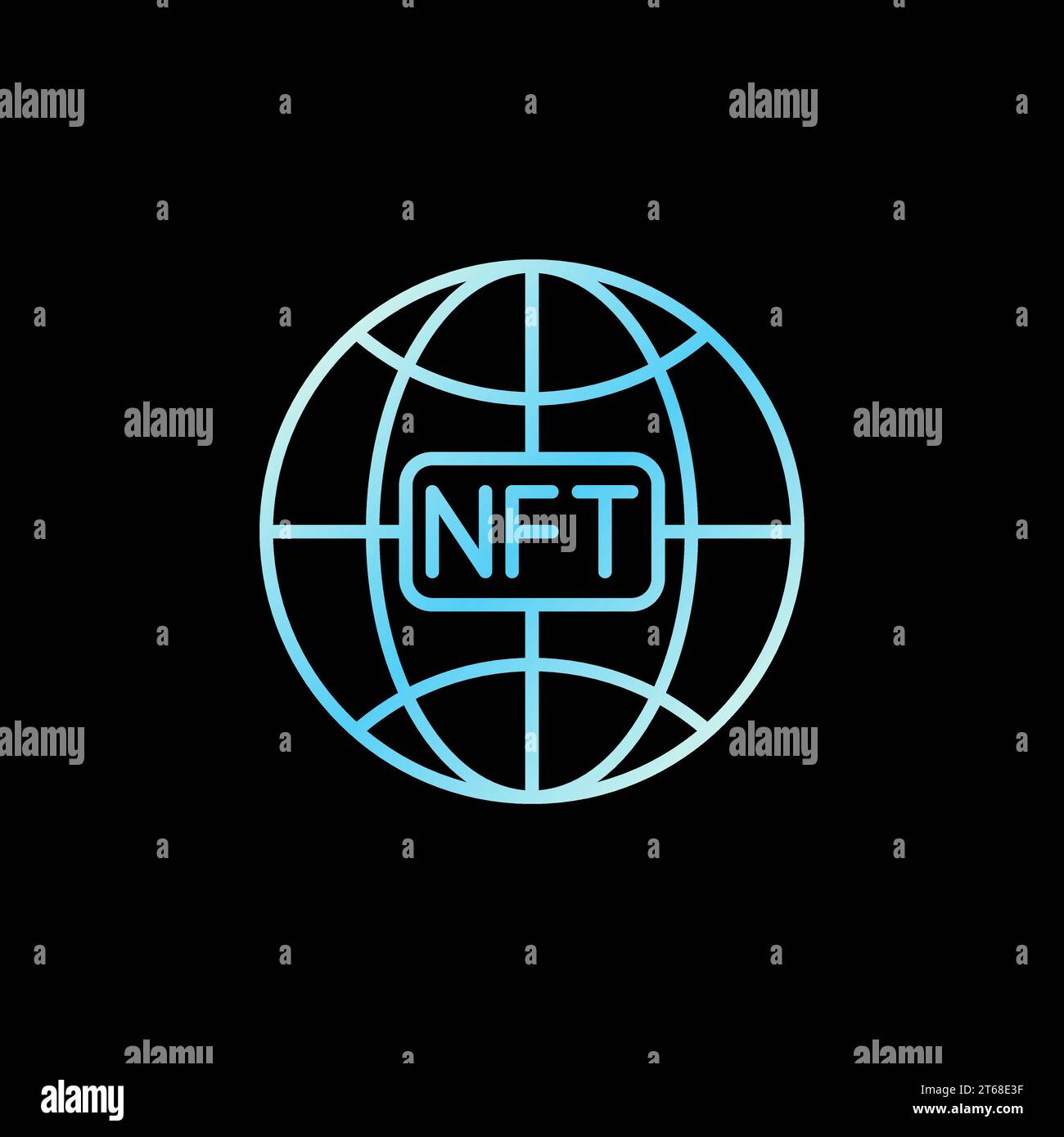 NFT Technology Earth Globe vector concept blue outline icon on dark background Stock Vector