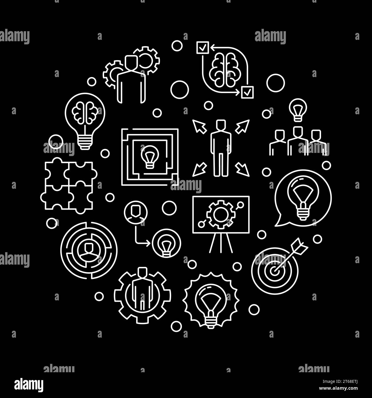 Business Solution vector concept round illustration in thin line style ...