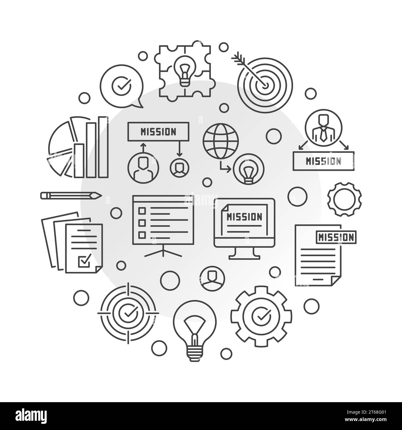 Mission Statements round concept vector illustration in outline style Stock Vector