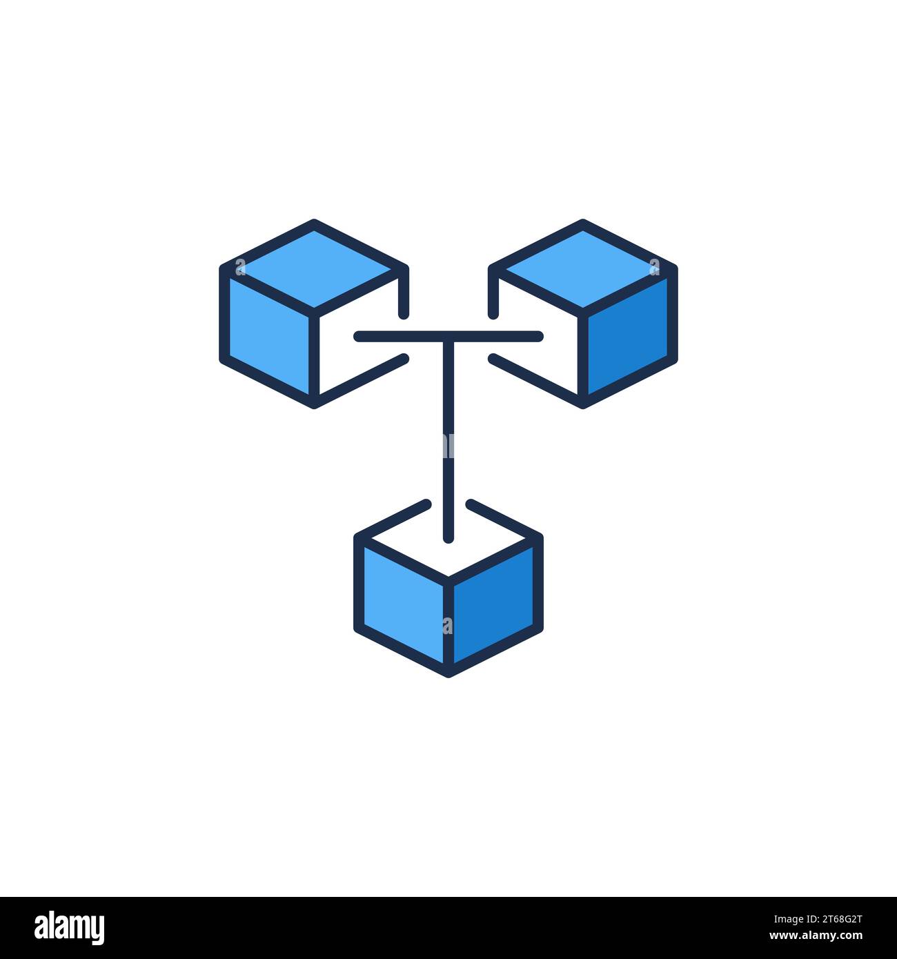 Blockchain Cryptocurrency vector concept blue icon. Three Connected Blocks - Block-chain Technology sign Stock Vector