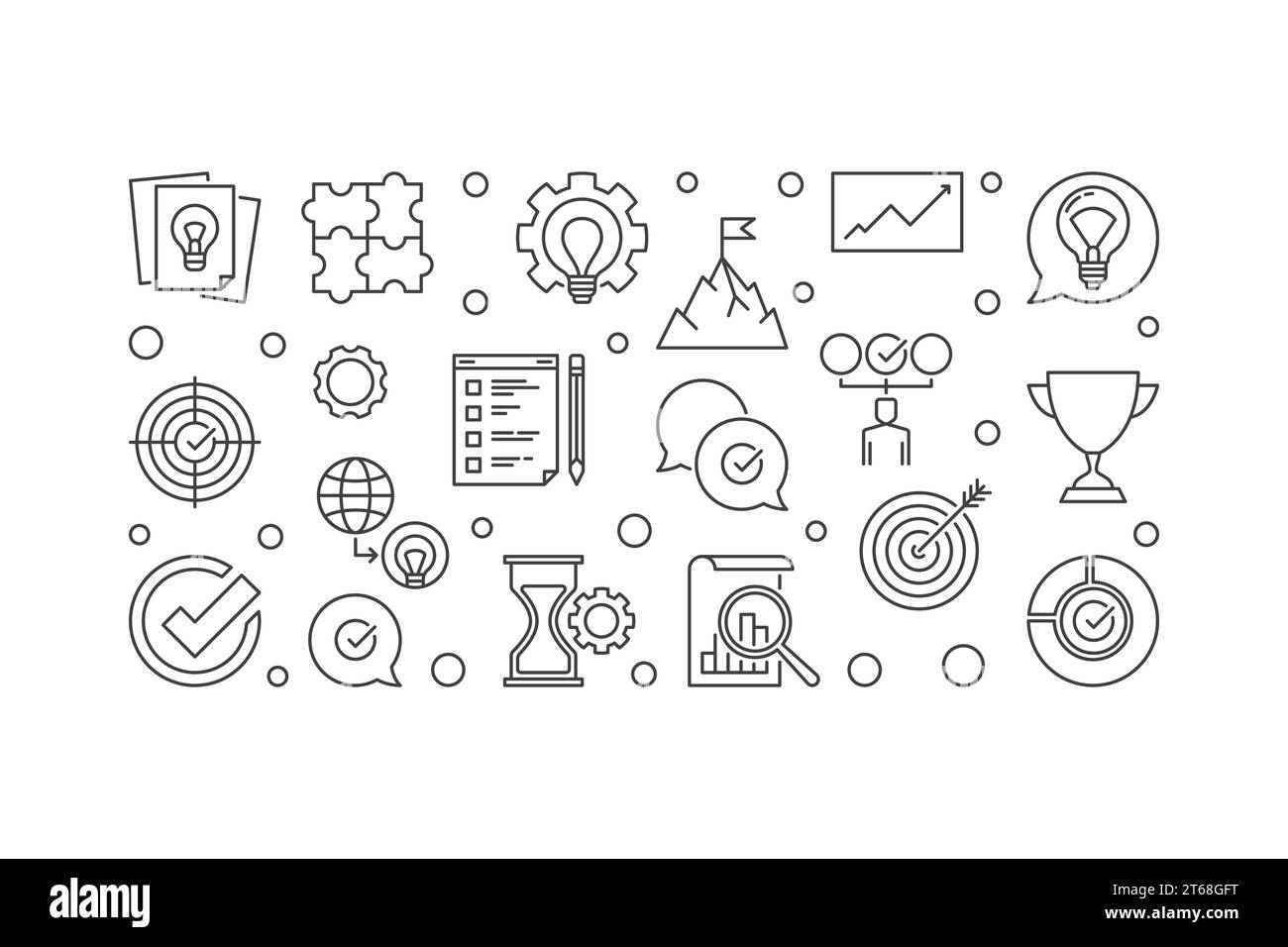 Vector Business Values concept horizontal outline illustration on white ...