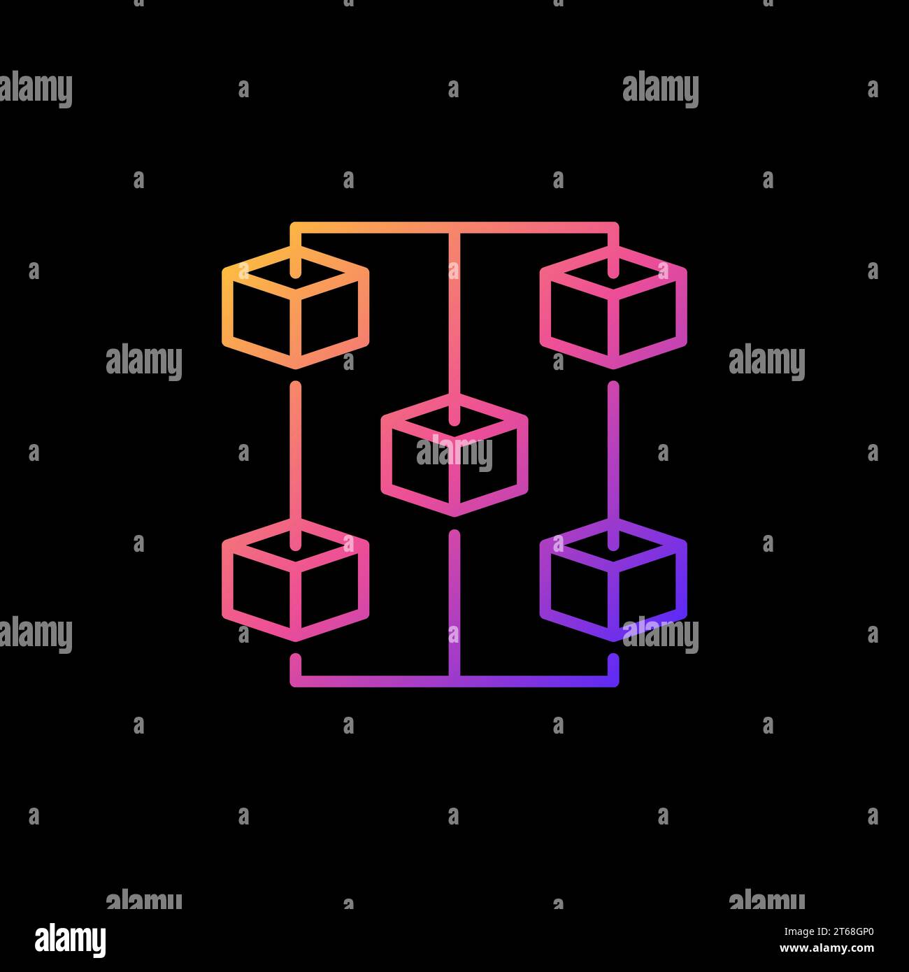 Cryptocurrency Blockchain vector thin line concept colored icon. Decentralized Block Chain Technology creative sign on dark background Stock Vector