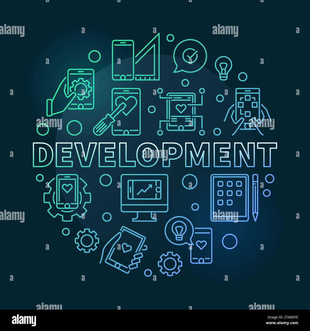 Development vector round modern concept linear illustration on dark background Stock Vector