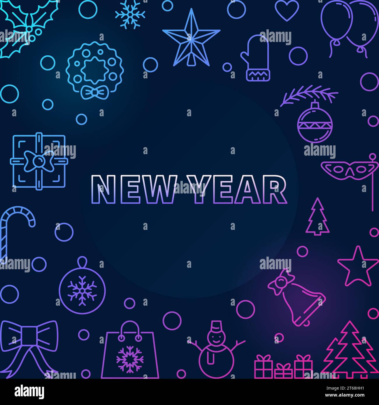Vector New Year square colored frame or background in thin line style Stock Vector