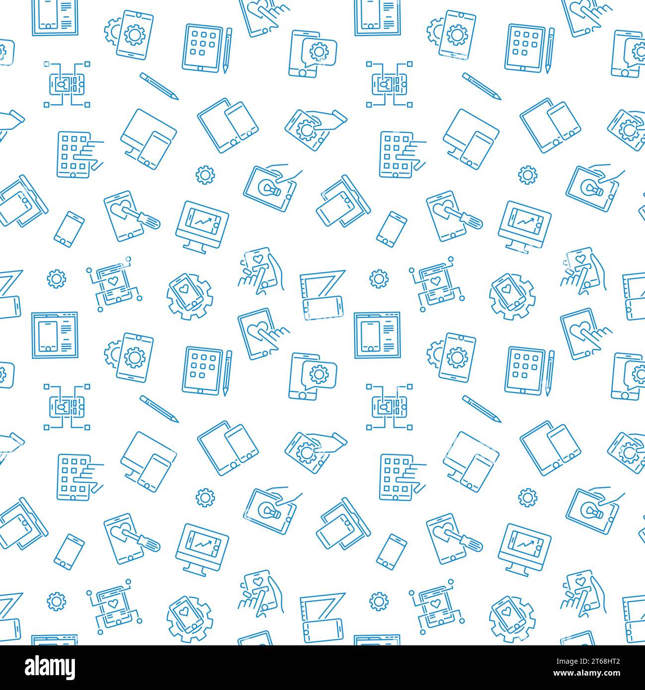 Mobile app development vector seamless pattern or background in thin line style Stock Vector