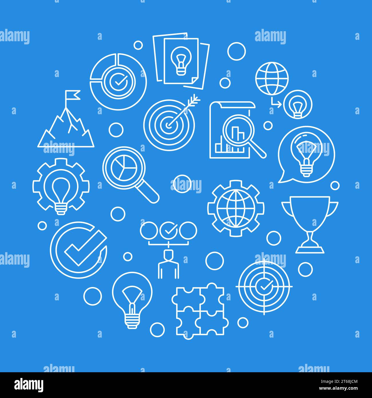 Business Values vector concept round outline illustration on blue ...