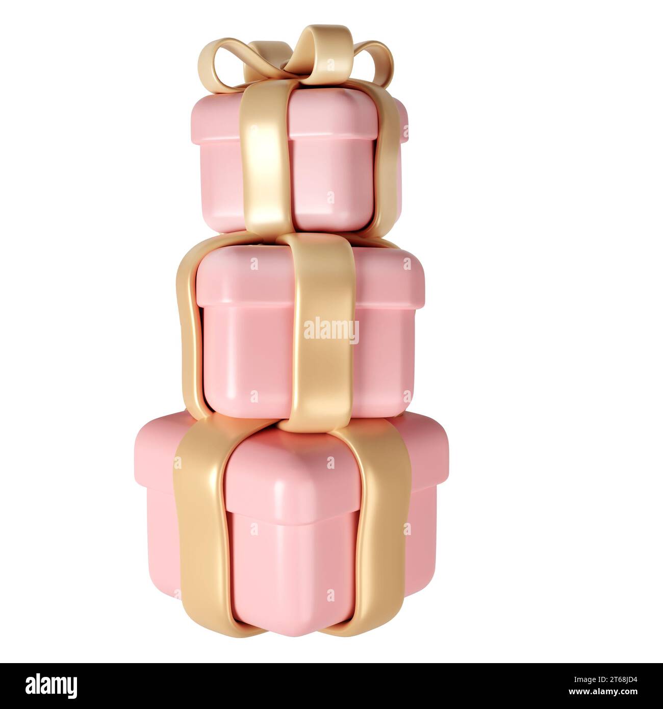 3d pink Valentines Day three gift boxes icon with golden ribbon bow on ...