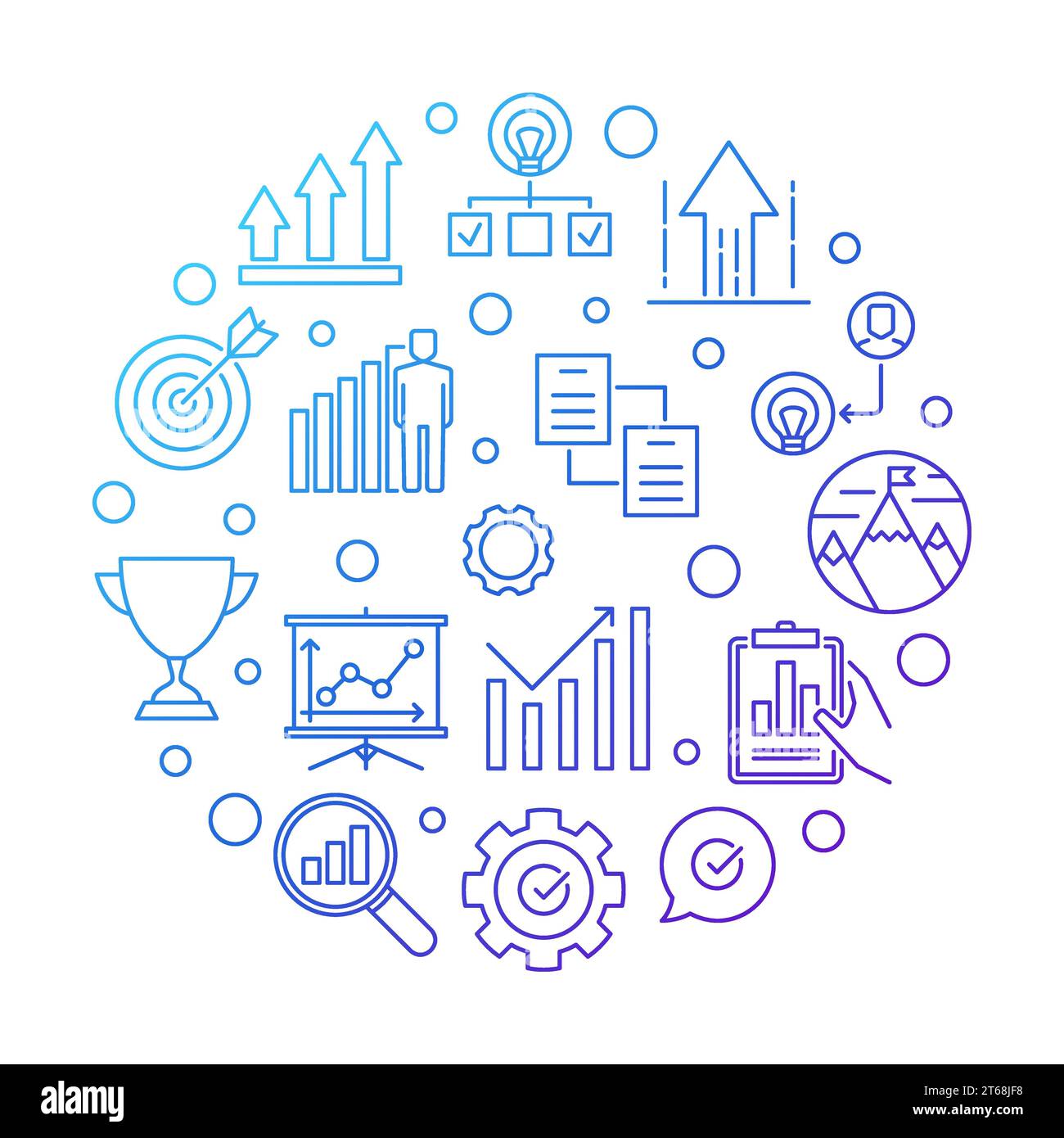 Business success circular vector colored illustration in outline style on white background Stock Vector
