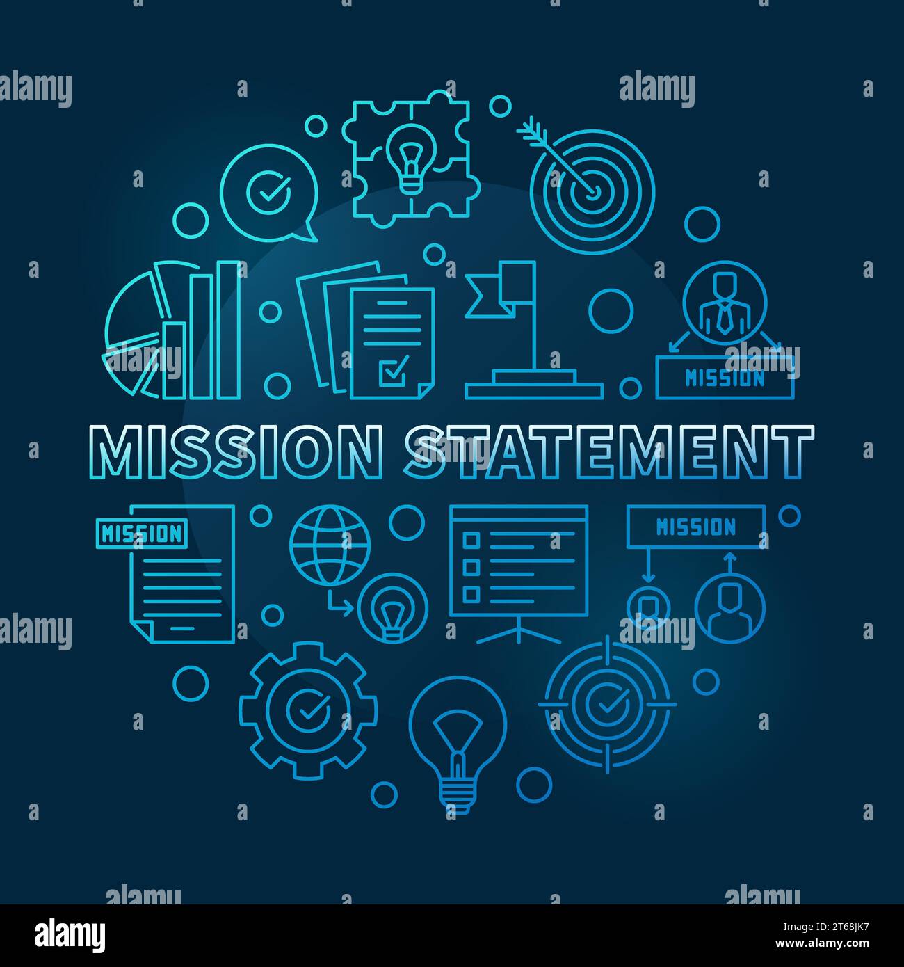 Mission Statement vector round blue outline illustration on dark background Stock Vector