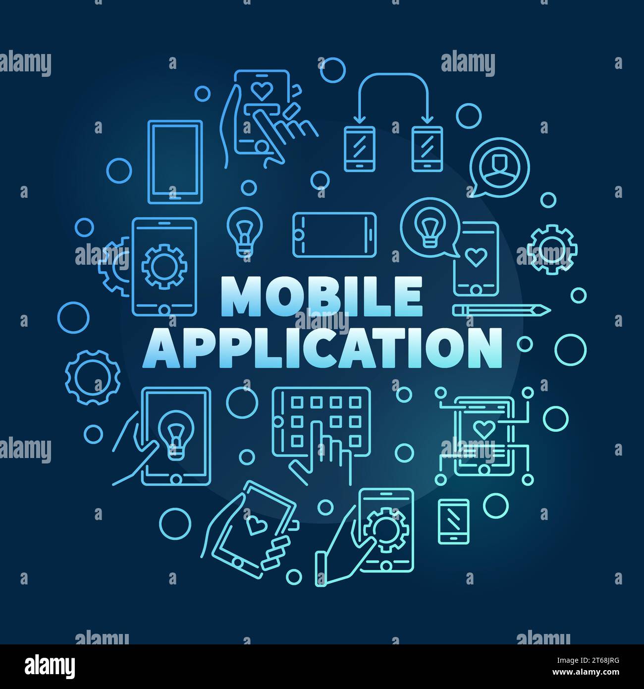 Mobile Application vector round blue concept outline illustration on ...