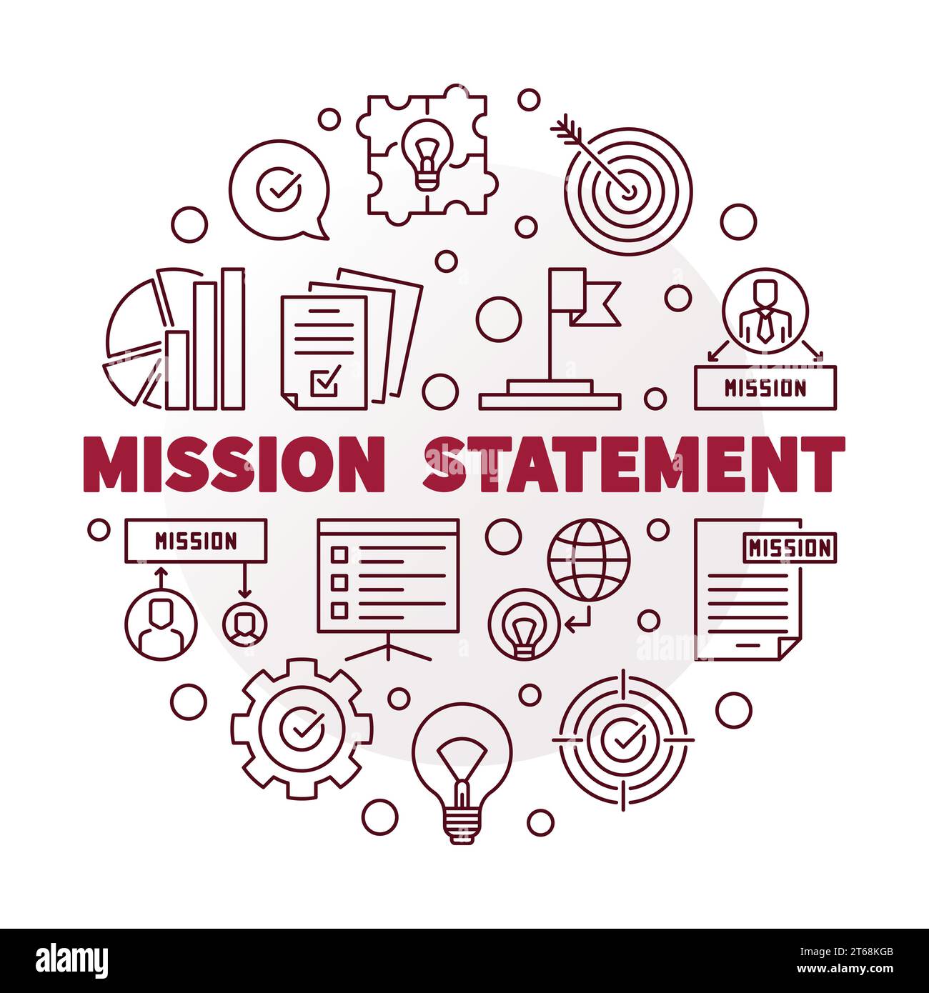 Vector Mission Statement round red minimal illustration in thin line style Stock Vector