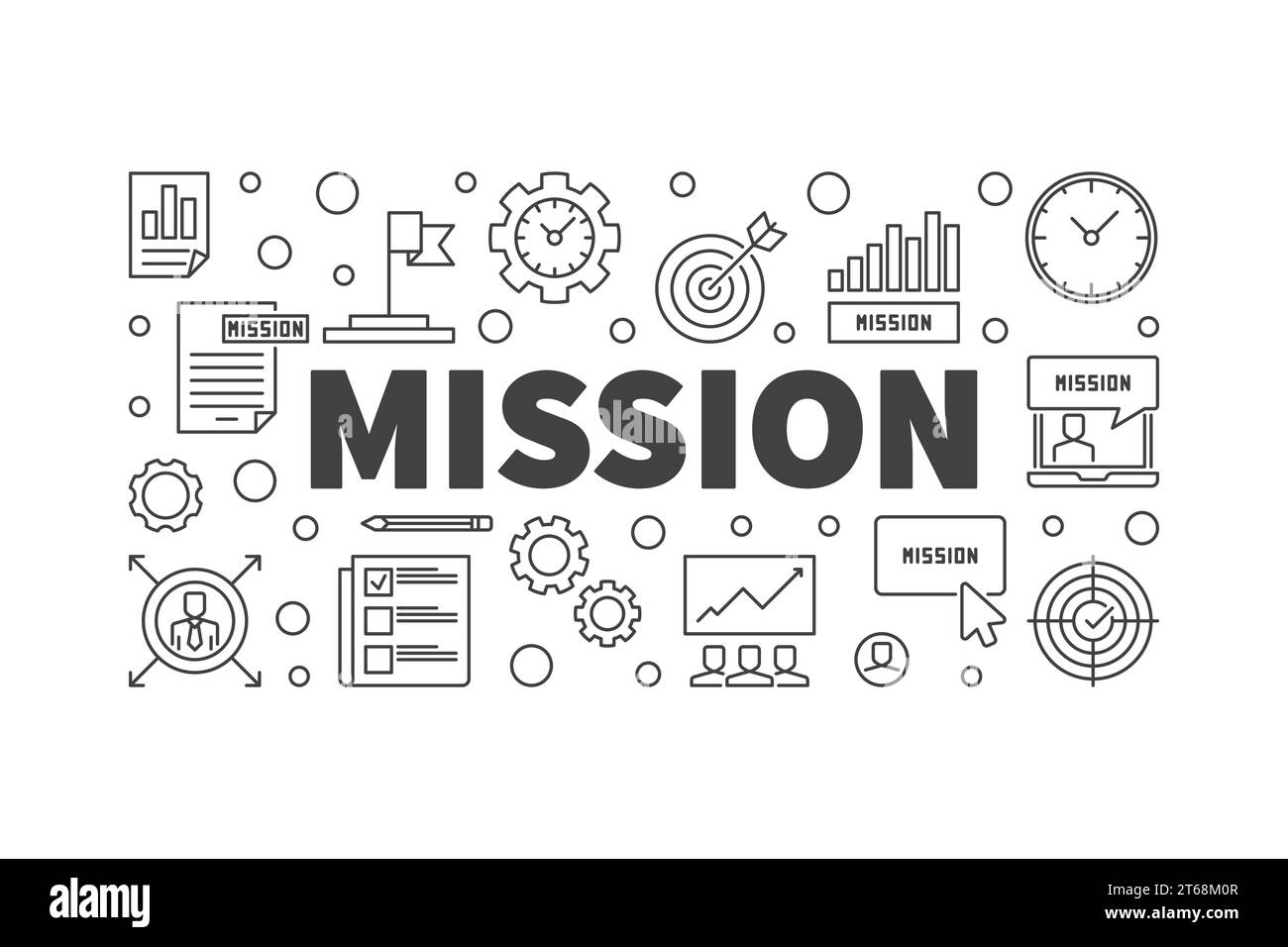 Mission vector horizontal banner or illustration in outline style Stock Vector
