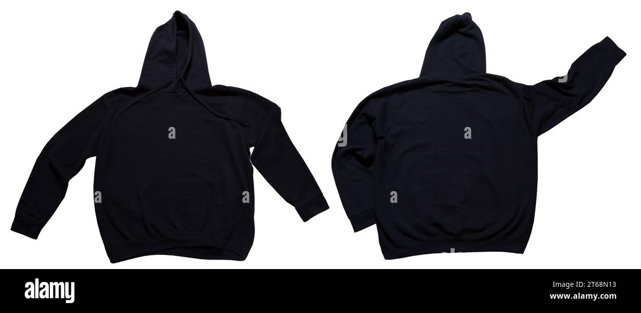 Black hoodie mock up set front and back view. Hoody isolated on wgite ...