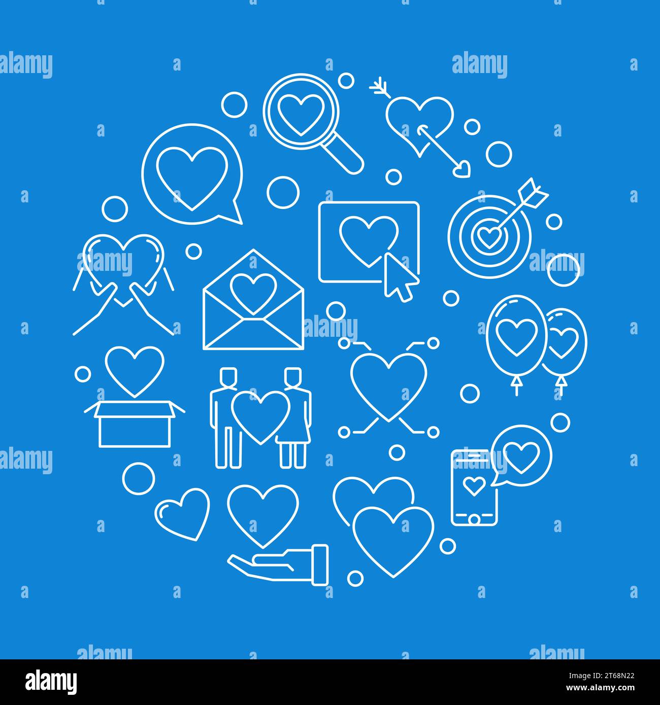Love Addiction vector round concept illustration in thin line style on blue background Stock Vector