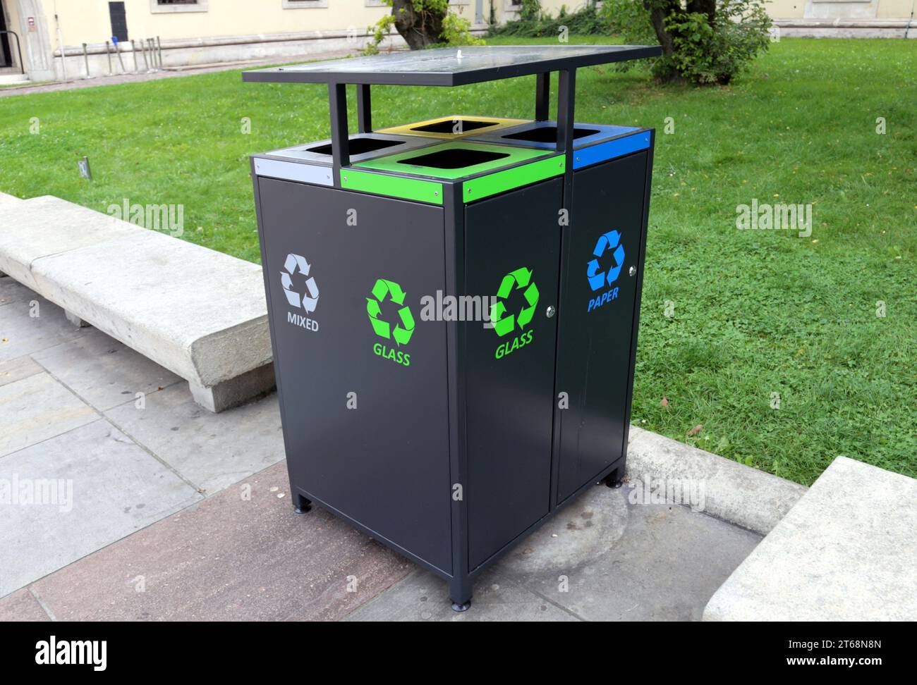 Trash bin for garbage segregation with separate cans for paper, glass