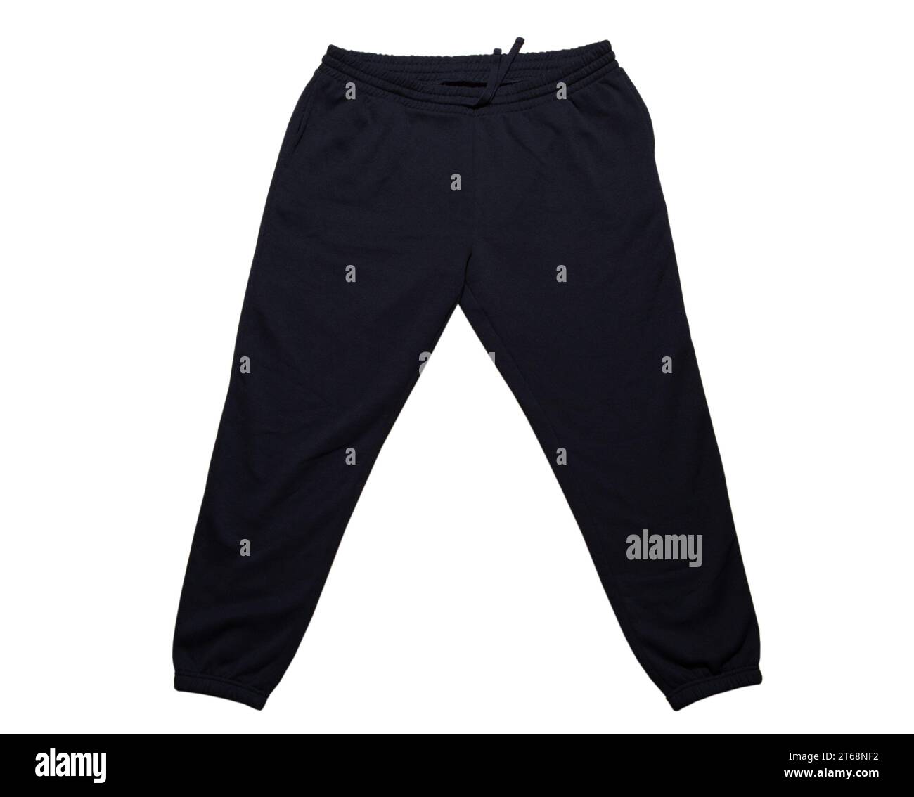 front view of black sweatpants isolated over white background Stock