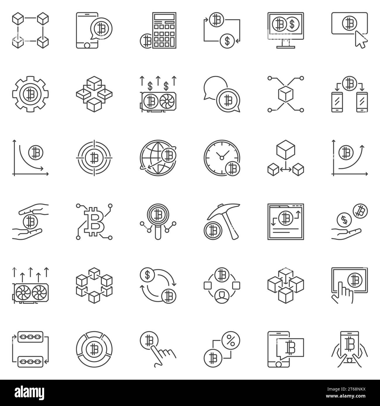 Blockchain and Cryptocurrency concept outline icons set. Vector ...