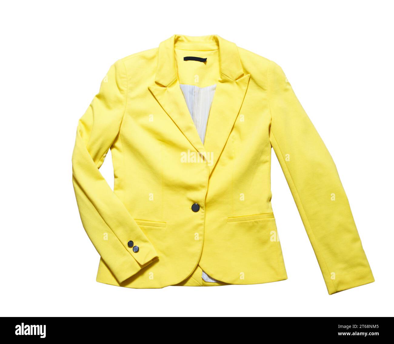 Yellow classic jacket isolated. Women's office classic yellow suit jackets isolated on white background Stock Photo